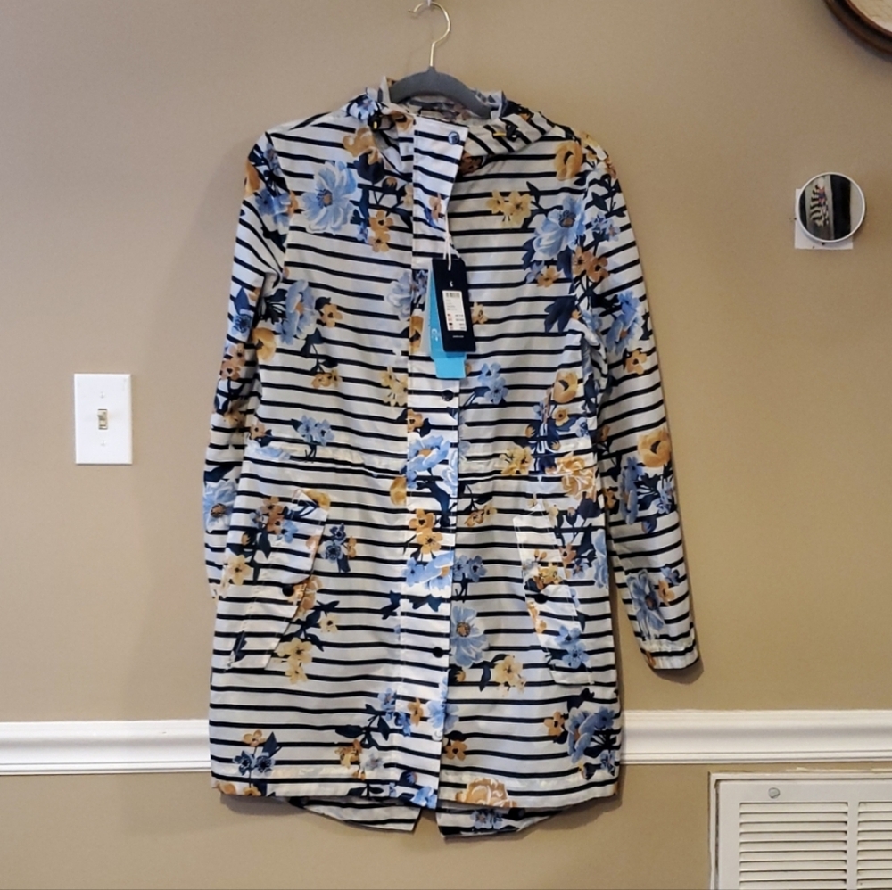Joules GoLightly Packable Striped Floral Print Raincoat Size 4 NWT'S - Picture 5 of 16